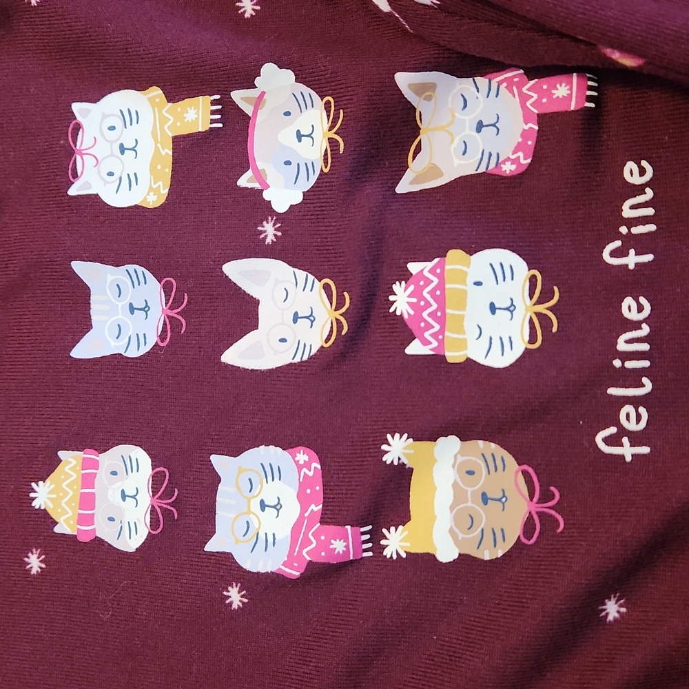 LC Lauren Conrad Burgundy Feline Fine Pajama Set PJs Sz L - Picture 3 of 5